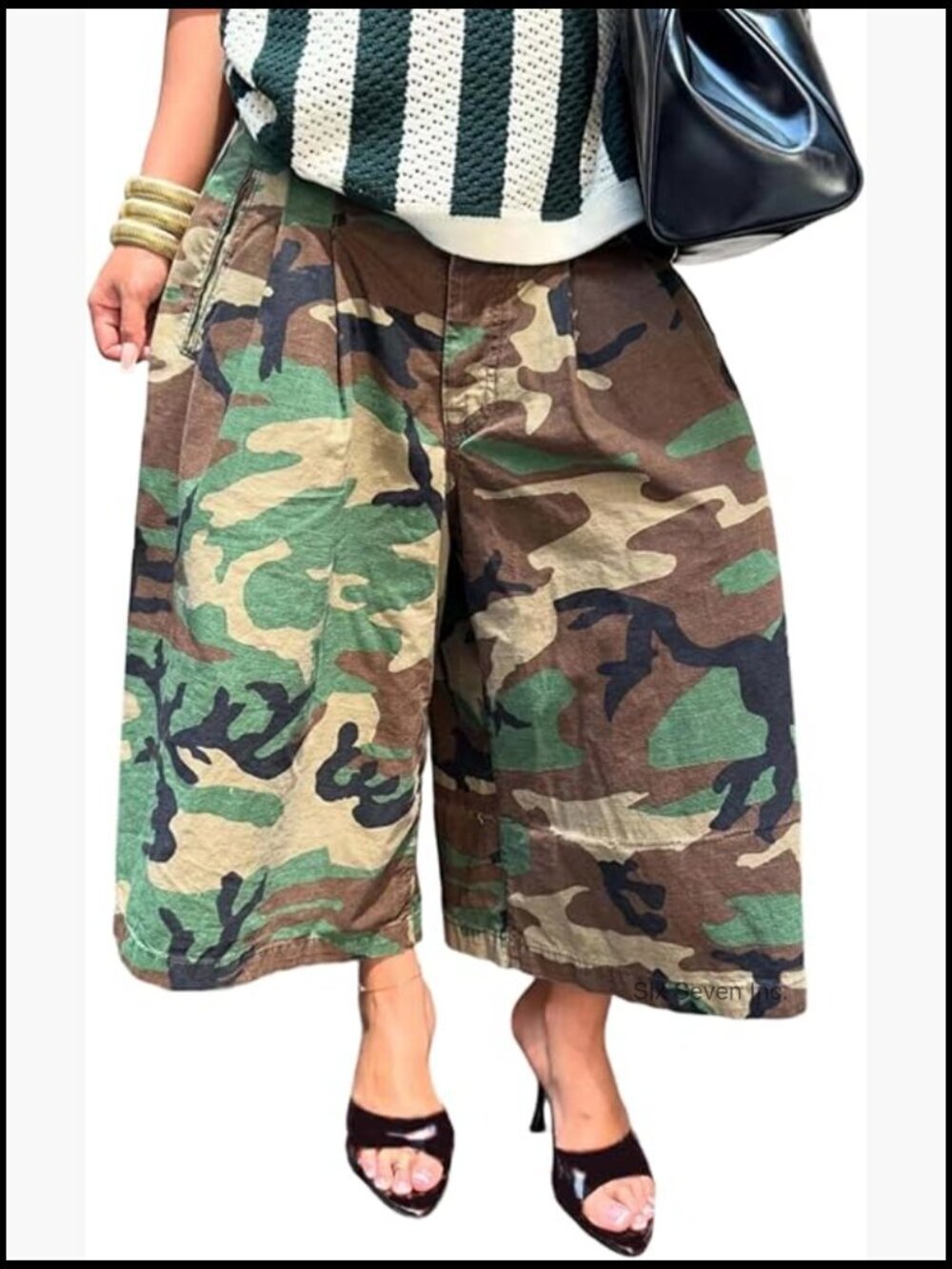 Baggy Camo Cargo Pants High Waist Wide Leg Barrel Jeans Bermuda Jean Trousers